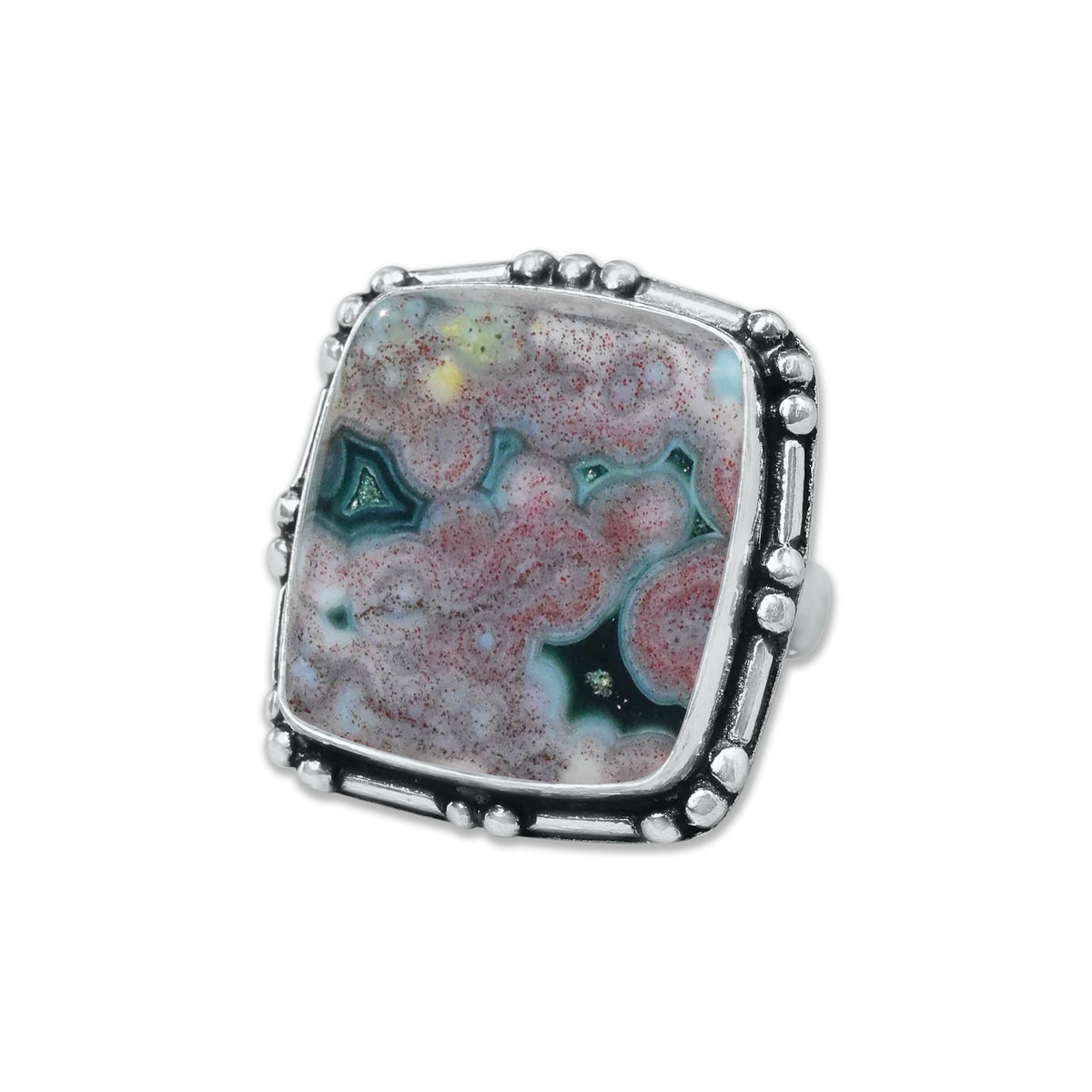 Ocean Jasper Rings – Silver-Plated, Handmade, Swirling Orb Patterns (Made to Order) | Wholesale