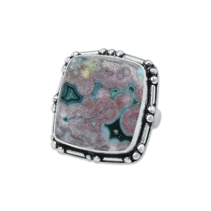 Ocean Jasper Rings – Silver-Plated, Handmade, Swirling Orb Patterns (Made to Order) | Wholesale