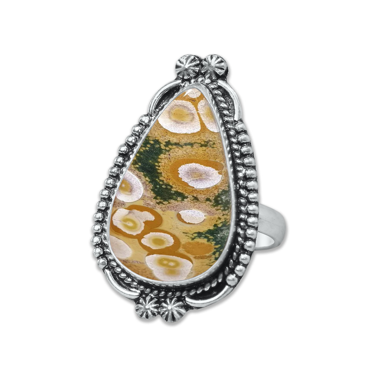Ocean Jasper Rings – Silver-Plated, Handmade, Swirling Orb Patterns (Made to Order) | Wholesale