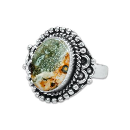 Ocean Jasper Rings – Silver-Plated, Handmade, Swirling Orb Patterns (Made to Order) | Wholesale