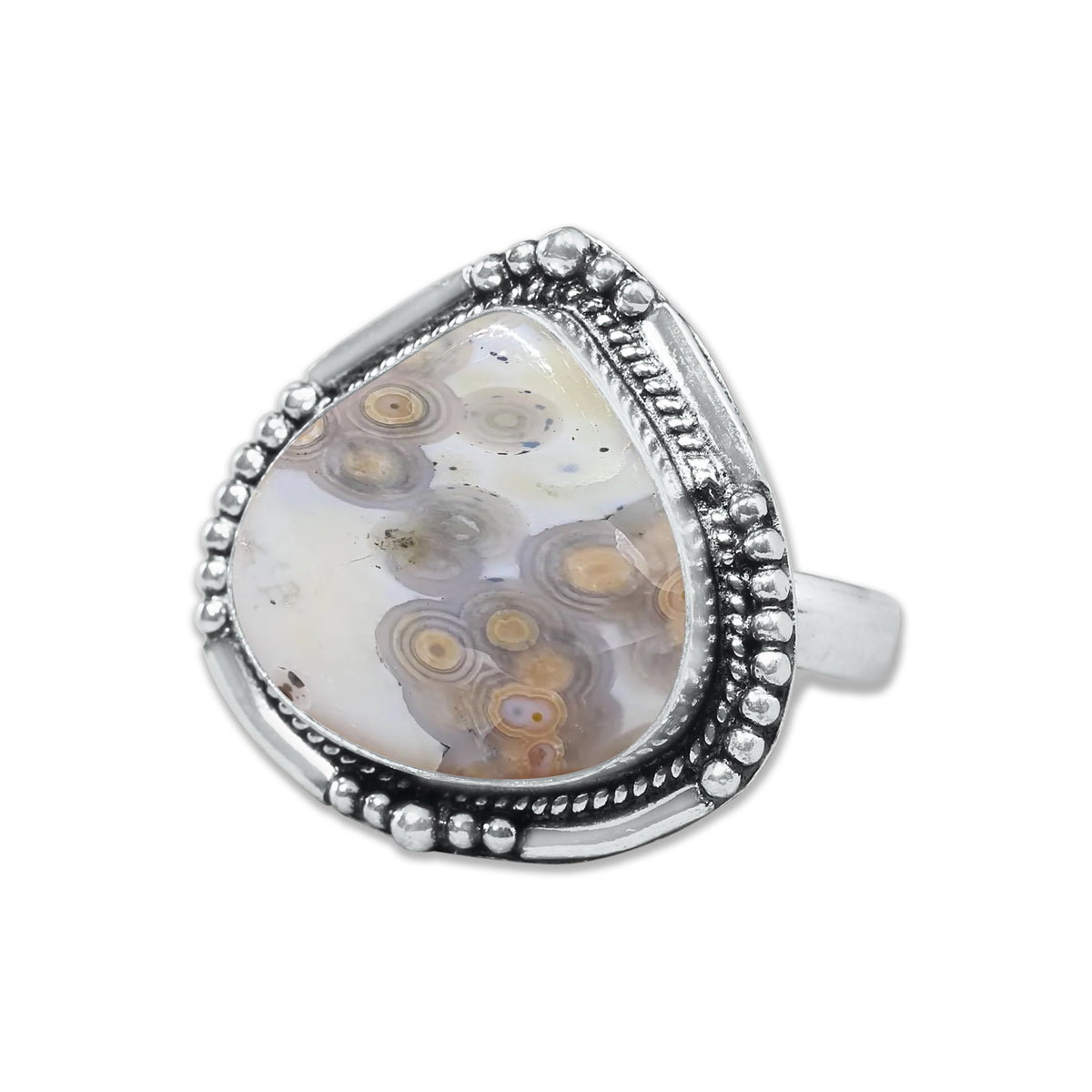 Ocean Jasper Rings – Silver-Plated, Handmade, Swirling Orb Patterns (Made to Order) | Wholesale