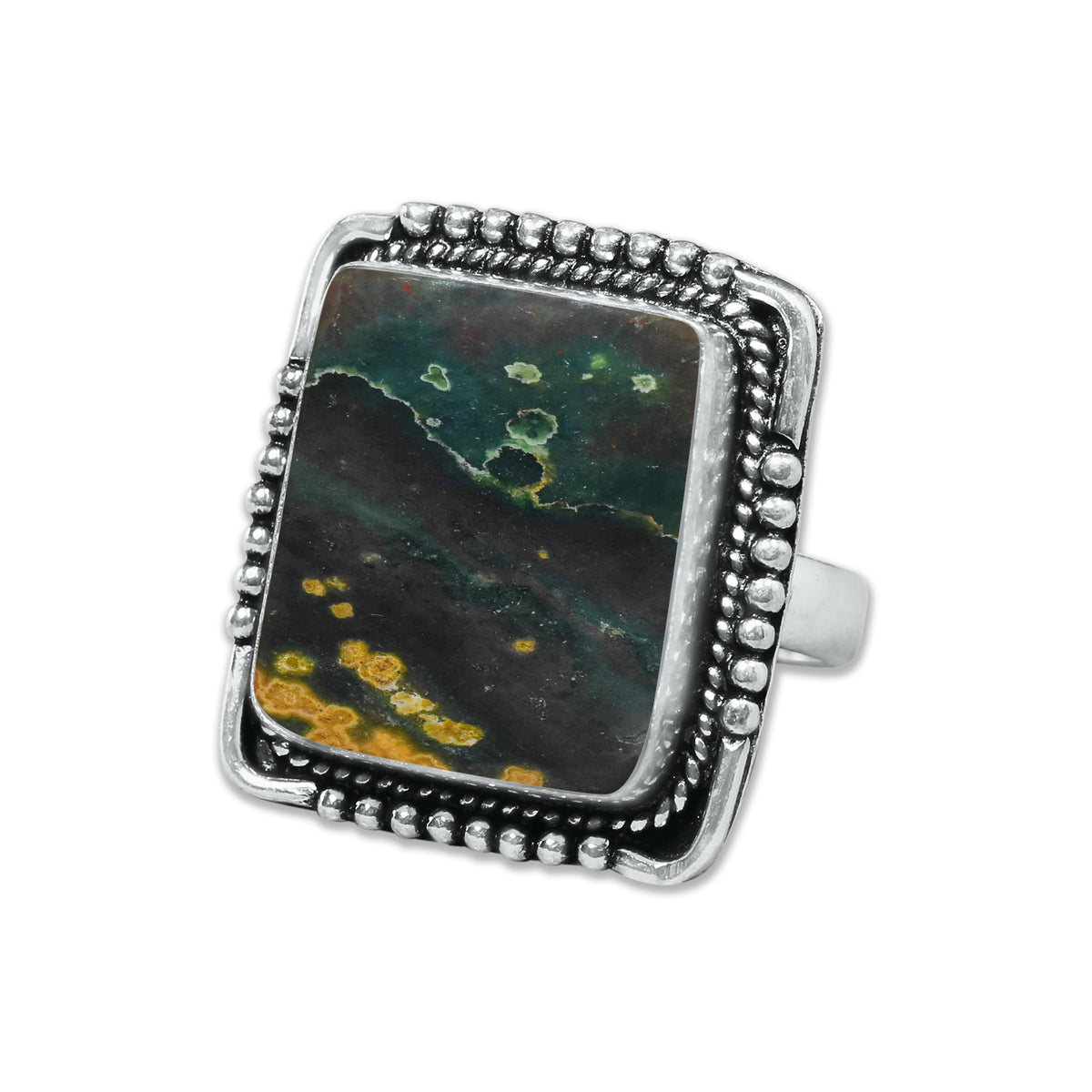 Ocean Jasper Rings – Silver-Plated, Handmade, Swirling Orb Patterns (Made to Order) | Wholesale