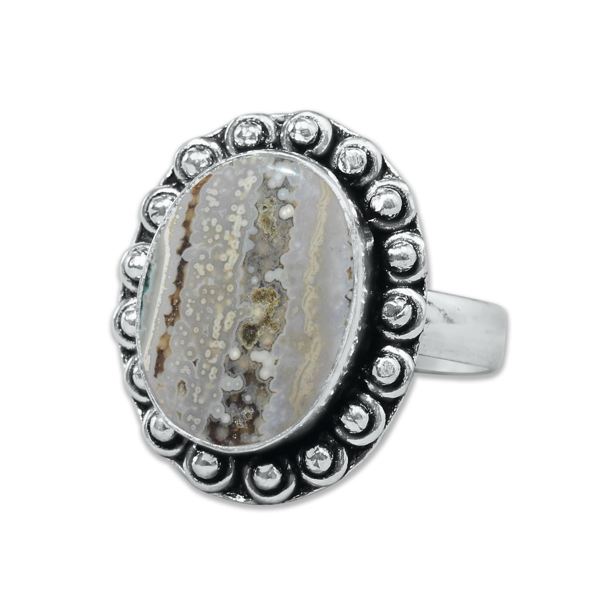 Ocean Jasper Rings – Silver-Plated, Handmade, Swirling Orb Patterns (Made to Order) | Wholesale
