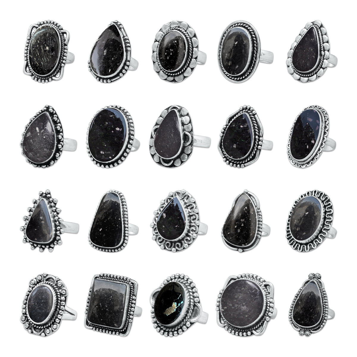 Nuummite Rings – Silver-Plated, Handmade, Ancient Black Flash Stone (Made to Order) | Wholesale