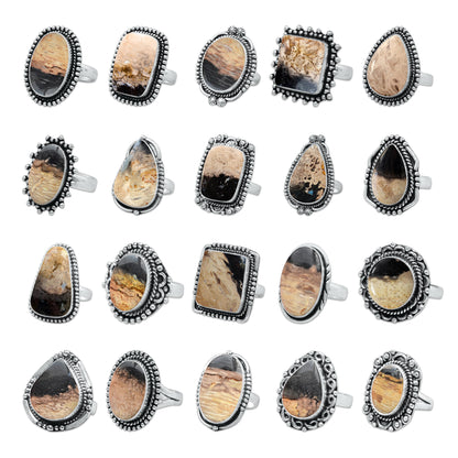 Palm Root Agate Rings – Silver-Plated, Handmade, Fossilized Palm Wood (Made to Order) | Wholesale