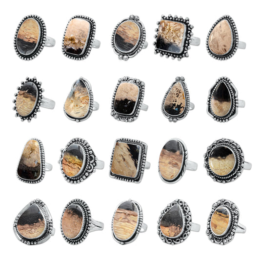 Palm Root Agate Rings – Silver-Plated, Handmade, Fossilized Palm Wood (Made to Order) | Wholesale