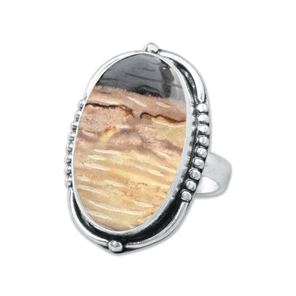 Palm Root Agate Rings – Silver-Plated, Handmade, Fossilized Palm Wood (Made to Order) | Wholesale