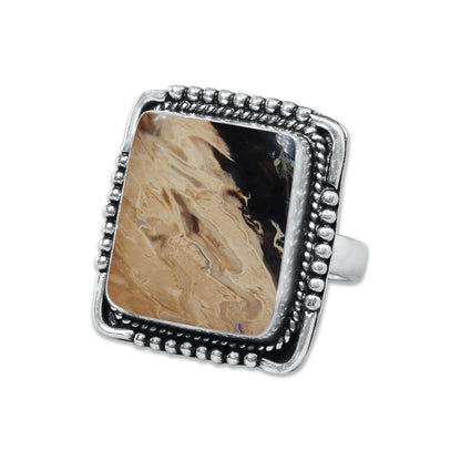 Palm Root Agate Rings – Silver-Plated, Handmade, Fossilized Palm Wood (Made to Order) | Wholesale
