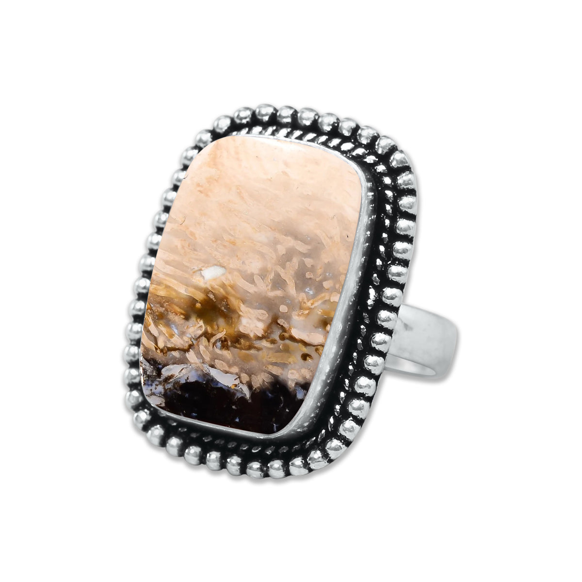 Palm Root Agate Rings – Silver-Plated, Handmade, Fossilized Palm Wood (Made to Order) | Wholesale