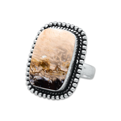 Palm Root Agate Rings – Silver-Plated, Handmade, Fossilized Palm Wood (Made to Order) | Wholesale