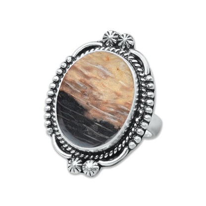 Palm Root Agate Rings – Silver-Plated, Handmade, Fossilized Palm Wood (Made to Order) | Wholesale