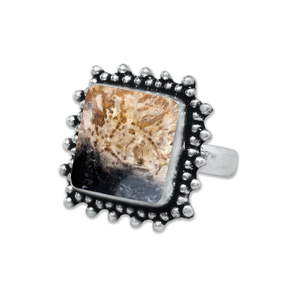 Palm Root Agate Rings – Silver-Plated, Handmade, Fossilized Palm Wood (Made to Order) | Wholesale