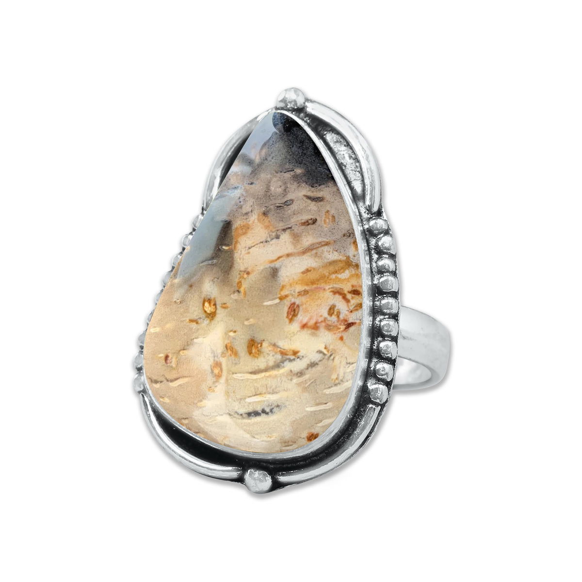 Palm Root Agate Rings – Silver-Plated, Handmade, Fossilized Palm Wood (Made to Order) | Wholesale