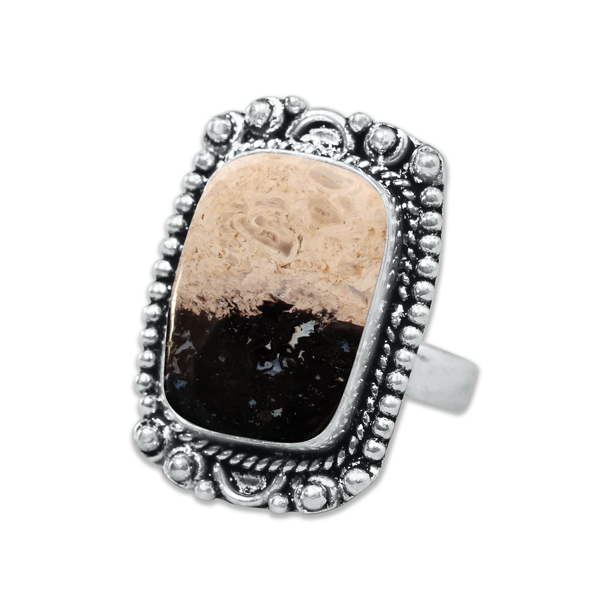 Palm Root Agate Rings – Silver-Plated, Handmade, Fossilized Palm Wood (Made to Order) | Wholesale