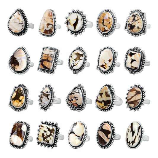 Peanut Wood Jasper Rings – Silver-Plated, Handmade, Fossilized Wood Pattern (Made to Order) | Wholesale