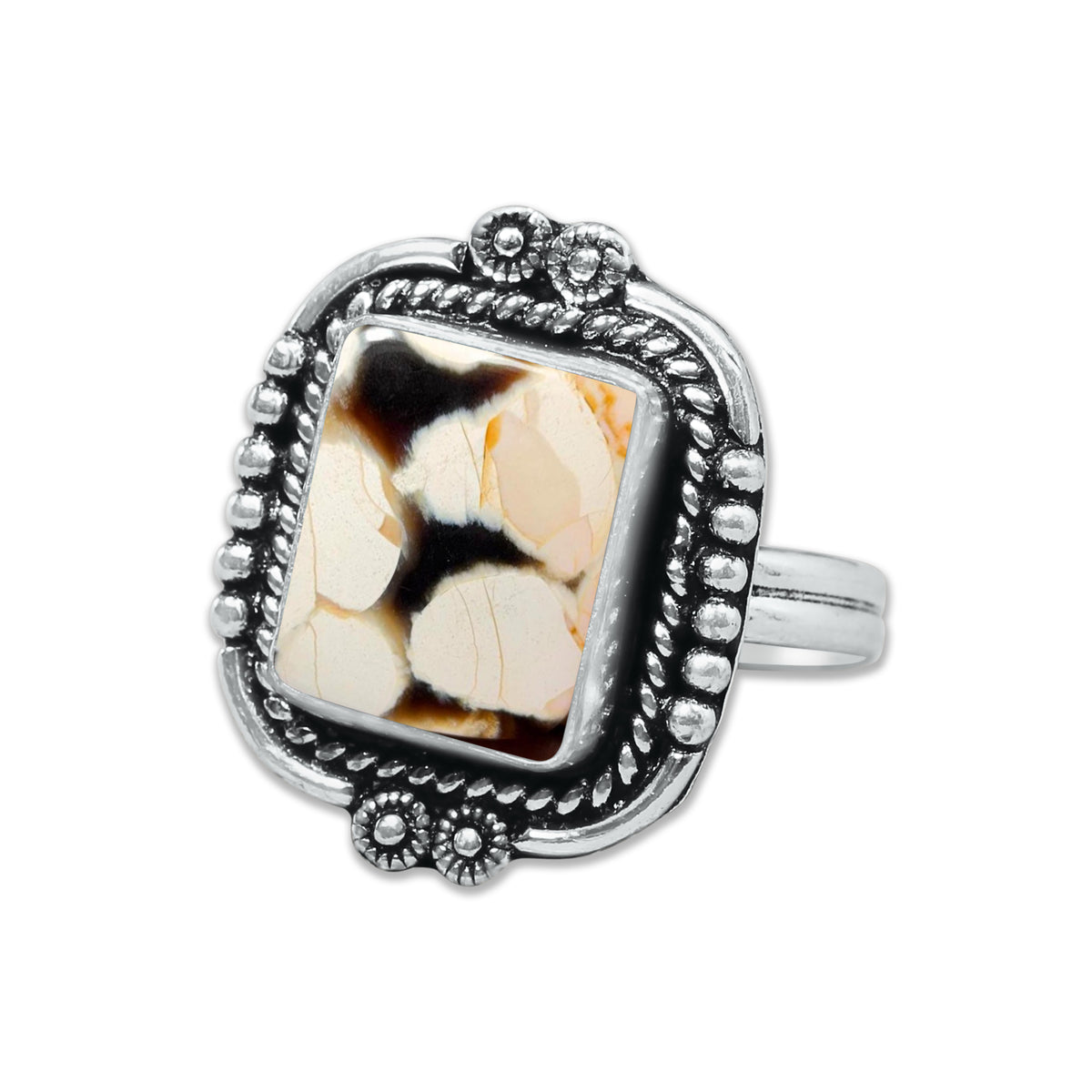 Peanut Wood Jasper Rings – Silver-Plated, Handmade, Fossilized Wood Pattern (Made to Order) | Wholesale