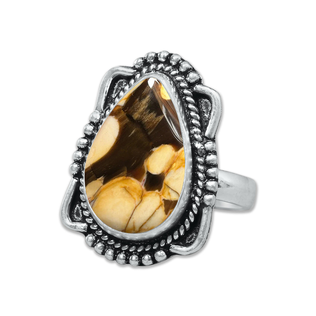Peanut Wood Jasper Rings – Silver-Plated, Handmade, Fossilized Wood Pattern (Made to Order) | Wholesale