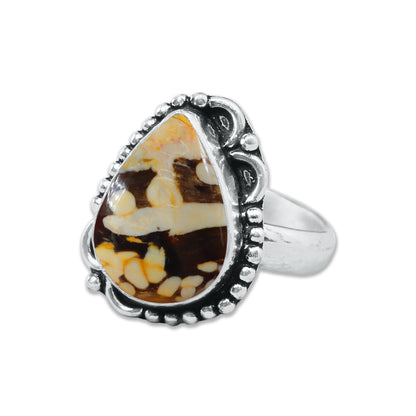 Peanut Wood Jasper Rings – Silver-Plated, Handmade, Fossilized Wood Pattern (Made to Order) | Wholesale