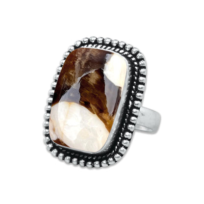 Peanut Wood Jasper Rings – Silver-Plated, Handmade, Fossilized Wood Pattern (Made to Order) | Wholesale