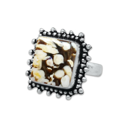 Peanut Wood Jasper Rings – Silver-Plated, Handmade, Fossilized Wood Pattern (Made to Order) | Wholesale