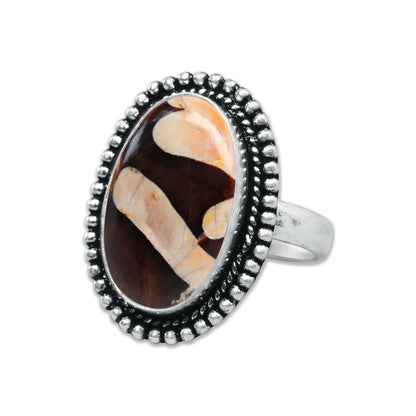 Peanut Wood Jasper Rings – Silver-Plated, Handmade, Fossilized Wood Pattern (Made to Order) | Wholesale