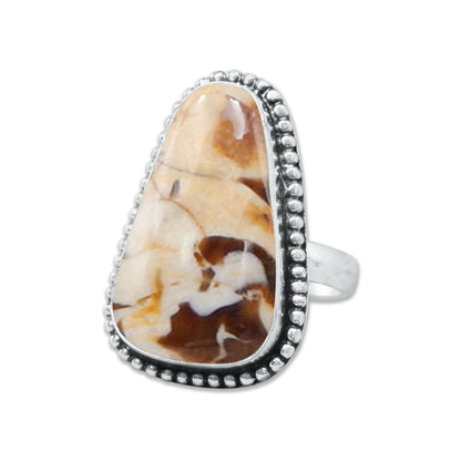 Peanut Wood Jasper Rings – Silver-Plated, Handmade, Fossilized Wood Pattern (Made to Order) | Wholesale