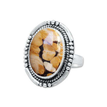 Peanut Wood Jasper Rings – Silver-Plated, Handmade, Fossilized Wood Pattern (Made to Order) | Wholesale