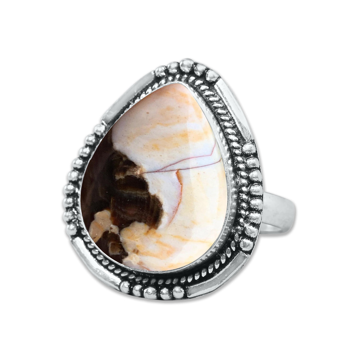 Peanut Wood Jasper Rings – Silver-Plated, Handmade, Fossilized Wood Pattern (Made to Order) | Wholesale
