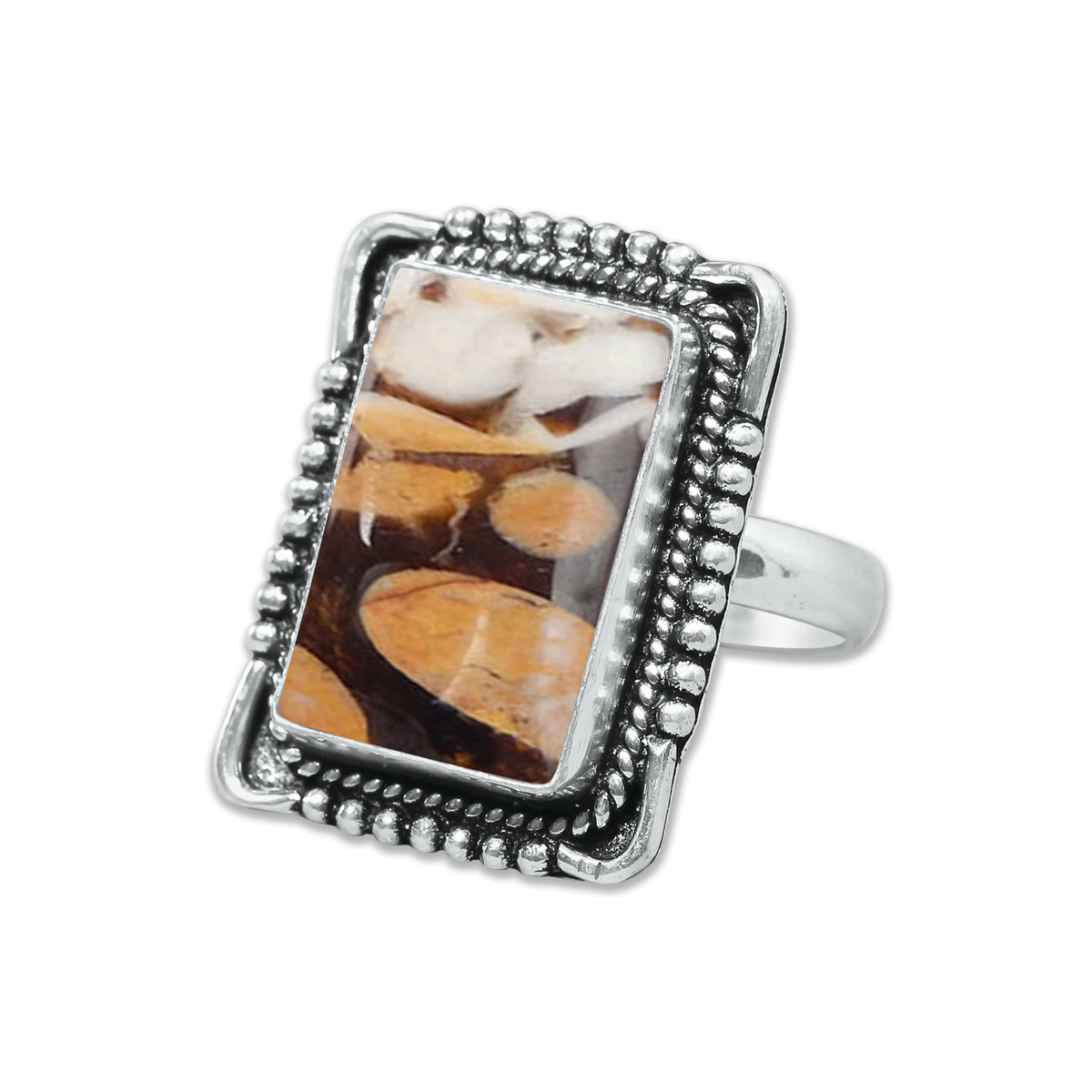 Peanut Wood Jasper Rings – Silver-Plated, Handmade, Fossilized Wood Pattern (Made to Order) | Wholesale