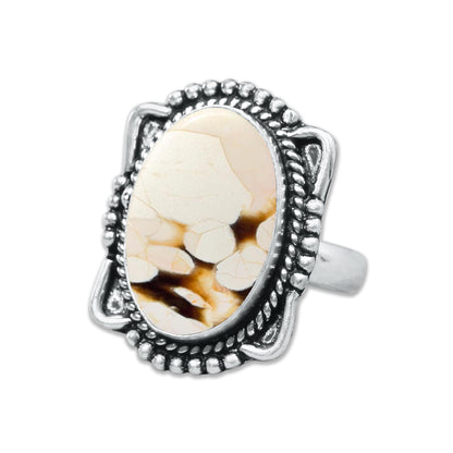 Peanut Wood Jasper Rings – Silver-Plated, Handmade, Fossilized Wood Pattern (Made to Order) | Wholesale
