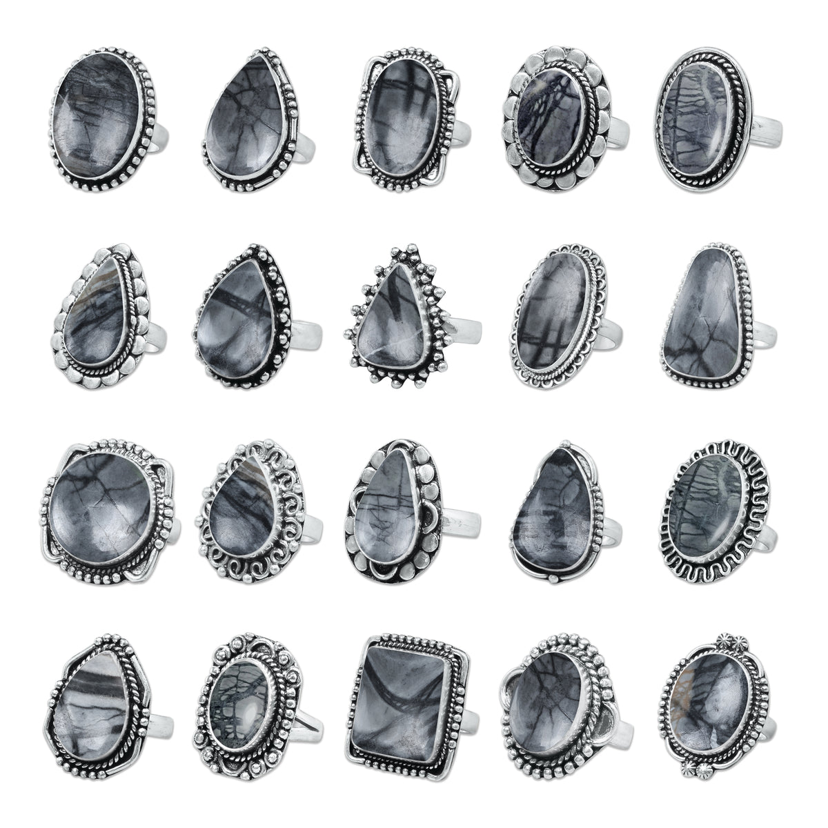 Picasso Jasper Rings – Silver-Plated, Handmade, Abstract Painted Pattern (Made to Order) | Wholesale