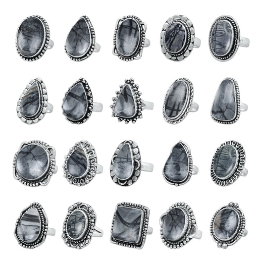 Picasso Jasper Rings – Silver-Plated, Handmade, Abstract Painted Pattern (Made to Order) | Wholesale