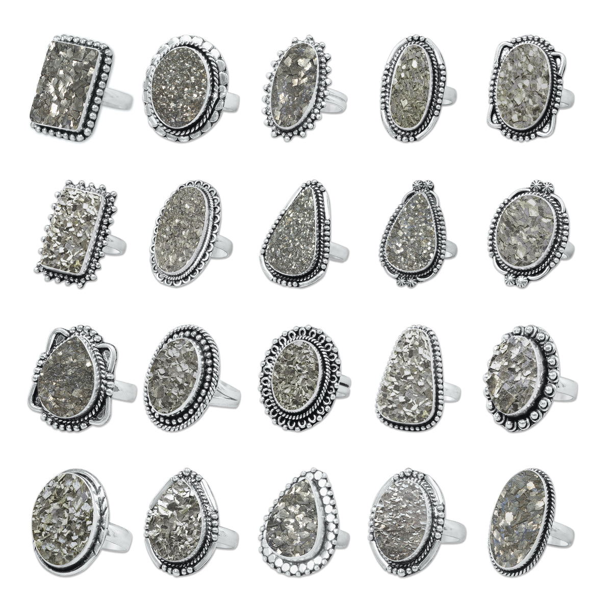 Pyrite Druzy Rings – Silver-Plated, Handmade, Golden Crystal Sparkle (Made to Order) | Wholesale