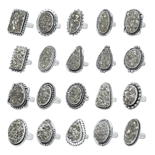 Pyrite Druzy Rings – Silver-Plated, Handmade, Golden Crystal Sparkle (Made to Order) | Wholesale
