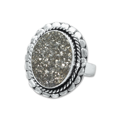Pyrite Druzy Rings – Silver-Plated, Handmade, Golden Crystal Sparkle (Made to Order) | Wholesale
