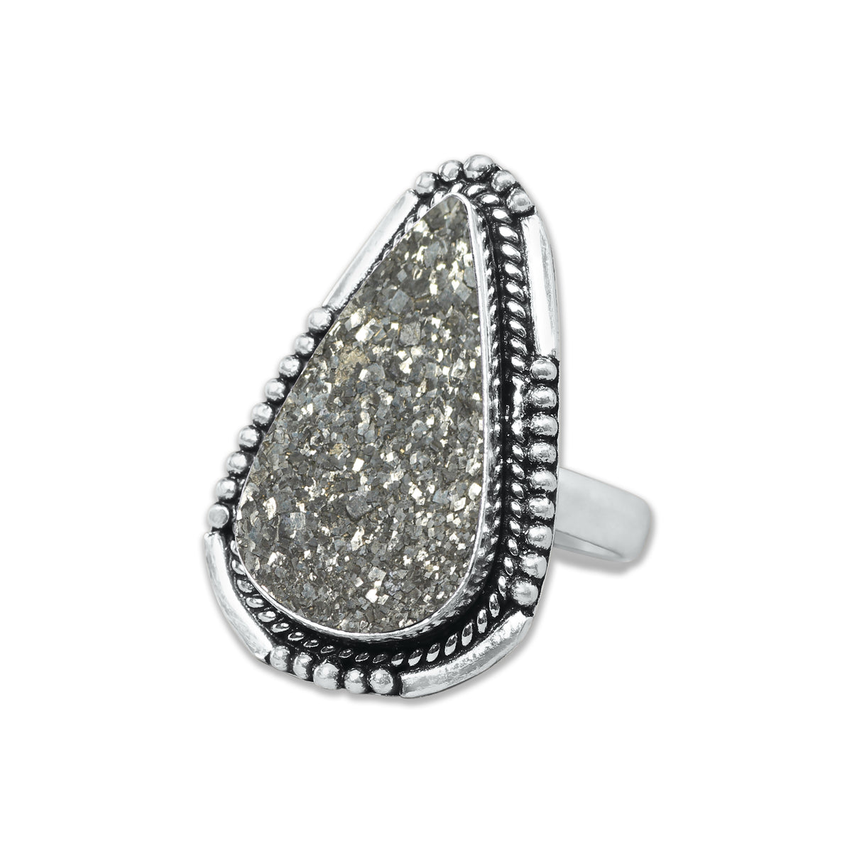 Pyrite Druzy Rings – Silver-Plated, Handmade, Golden Crystal Sparkle (Made to Order) | Wholesale