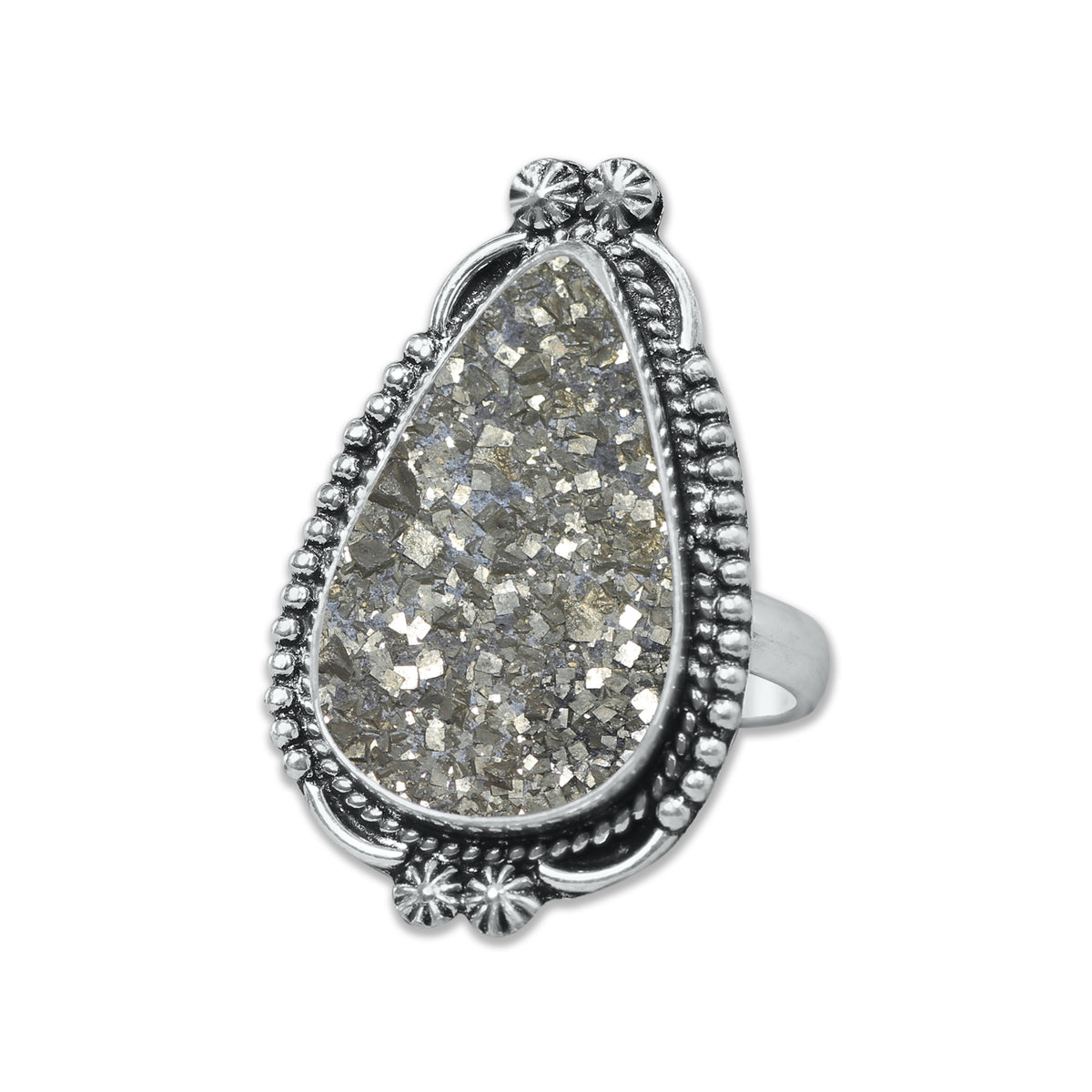 Pyrite Druzy Rings – Silver-Plated, Handmade, Golden Crystal Sparkle (Made to Order) | Wholesale
