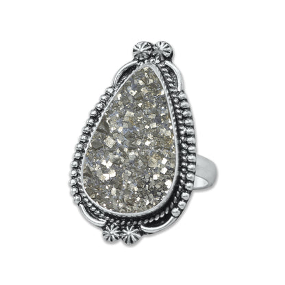 Pyrite Druzy Rings – Silver-Plated, Handmade, Golden Crystal Sparkle (Made to Order) | Wholesale