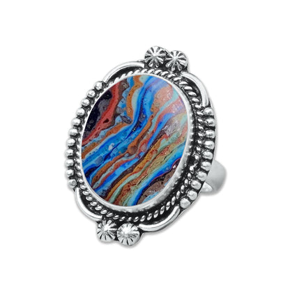 Rainbow Calsilica Rings – Silver-Plated, Handmade, Vivid Striped Composite (Made to Order) | Wholesale