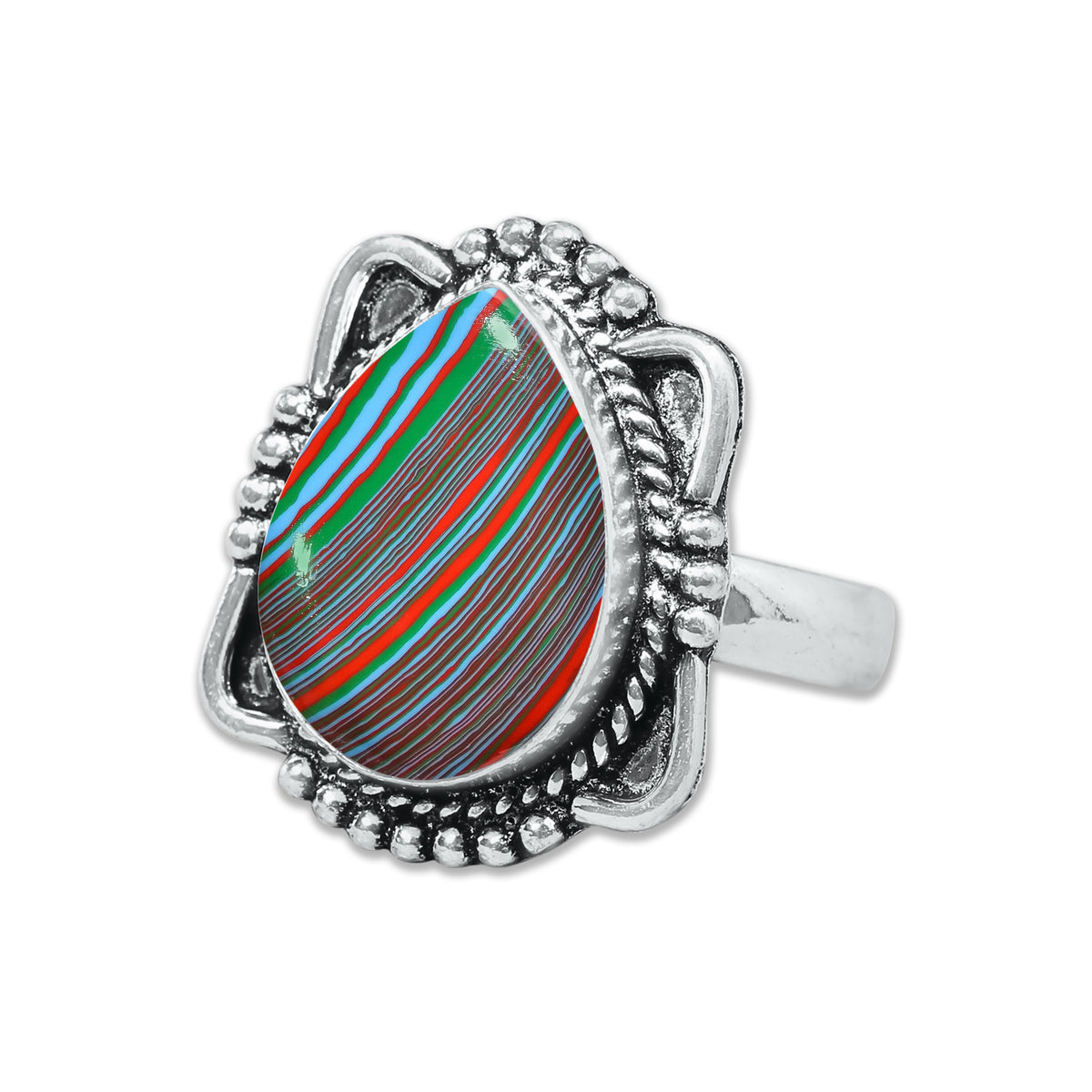 Rainbow Calsilica Rings – Silver-Plated, Handmade, Vivid Striped Composite (Made to Order) | Wholesale