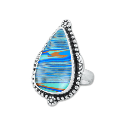Rainbow Calsilica Rings – Silver-Plated, Handmade, Vivid Striped Composite (Made to Order) | Wholesale