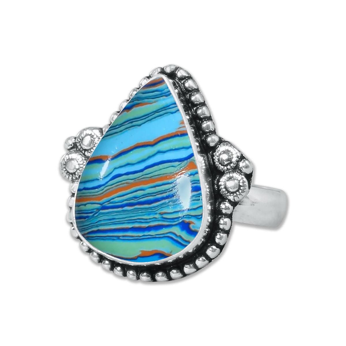 Rainbow Calsilica Rings – Silver-Plated, Handmade, Vivid Striped Composite (Made to Order) | Wholesale