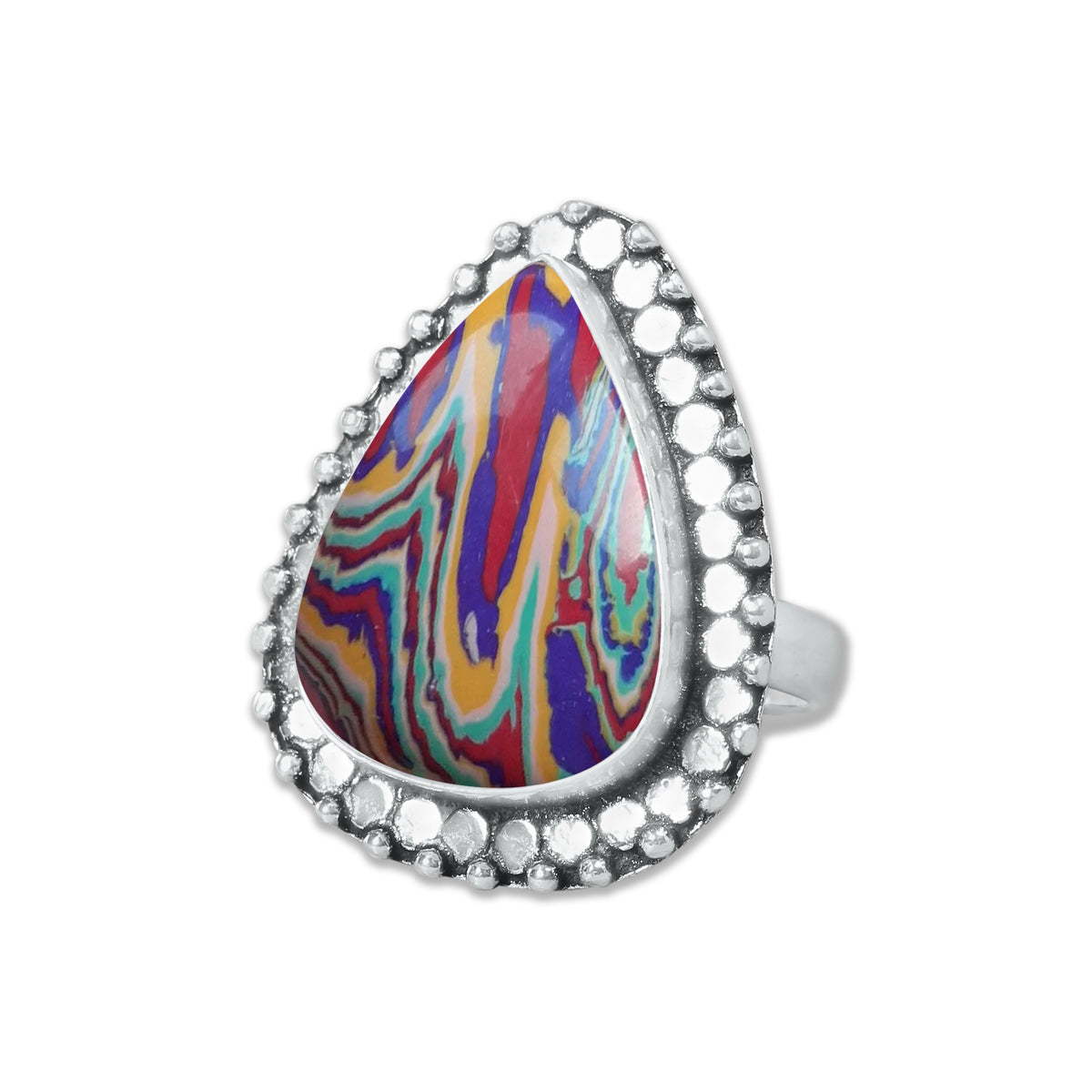 Rainbow Calsilica Rings – Silver-Plated, Handmade, Vivid Striped Composite (Made to Order) | Wholesale