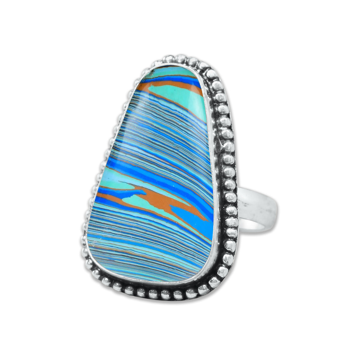 Rainbow Calsilica Rings – Silver-Plated, Handmade, Vivid Striped Composite (Made to Order) | Wholesale