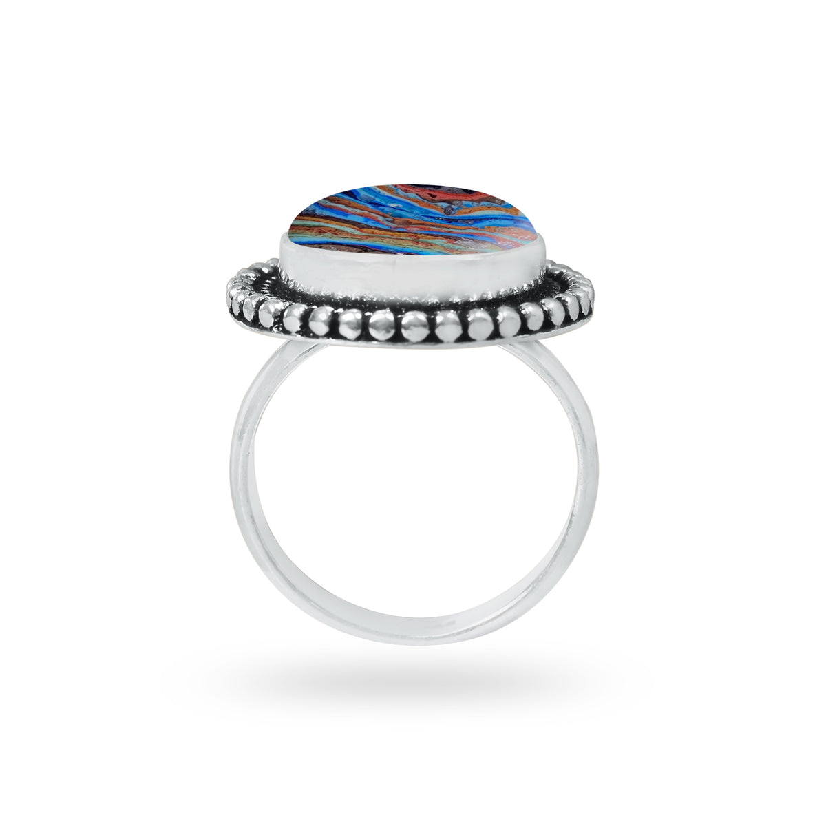 Rainbow Calsilica Rings – Silver-Plated, Handmade, Vivid Striped Composite (Made to Order) | Wholesale