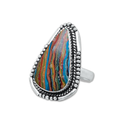 Rainbow Calsilica Rings – Silver-Plated, Handmade, Vivid Striped Composite (Made to Order) | Wholesale