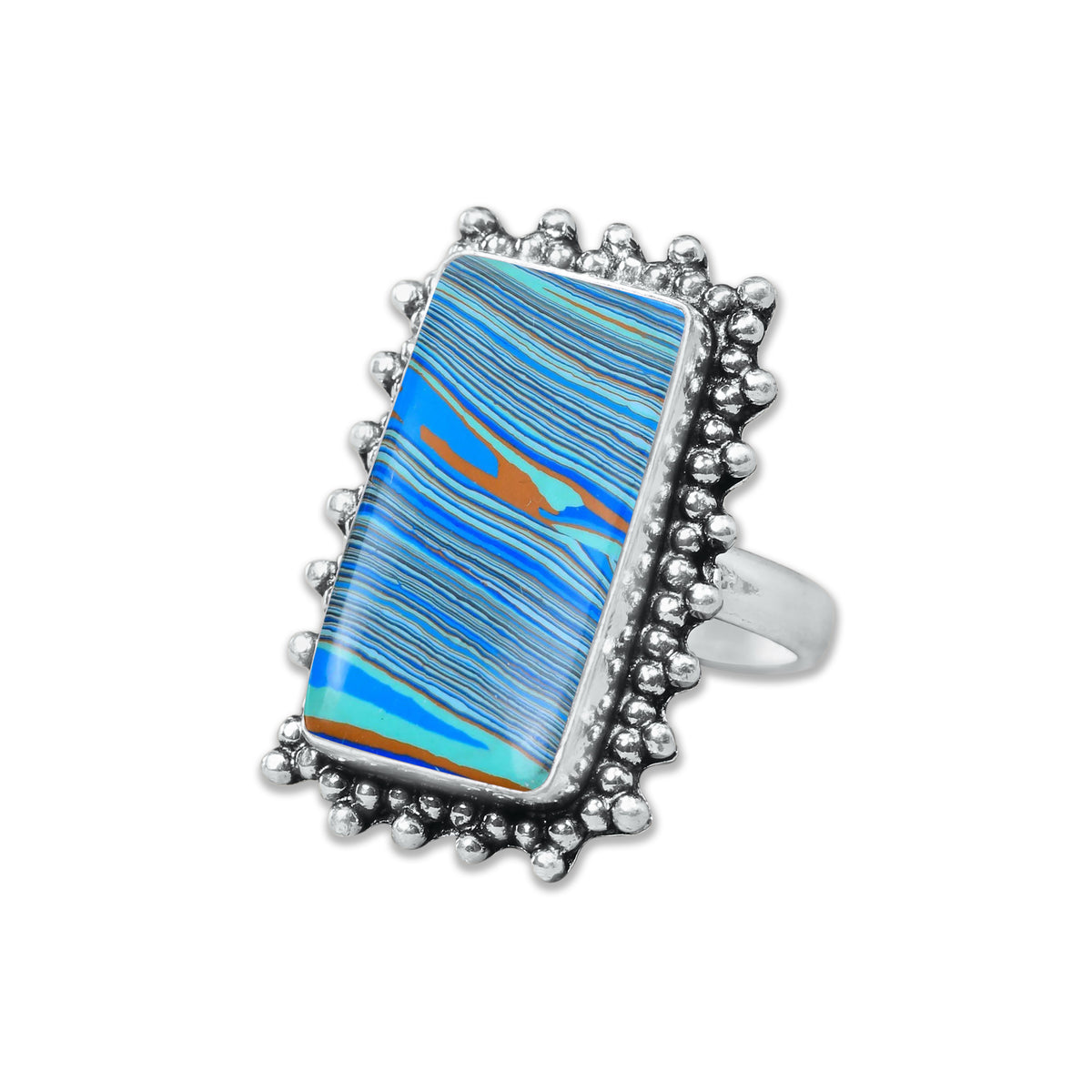 Rainbow Calsilica Rings – Silver-Plated, Handmade, Vivid Striped Composite (Made to Order) | Wholesale