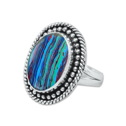 Rainbow Calsilica Rings – Silver-Plated, Handmade, Vivid Striped Composite (Made to Order) | Wholesale