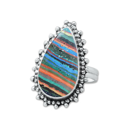 Rainbow Calsilica Rings – Silver-Plated, Handmade, Vivid Striped Composite (Made to Order) | Wholesale