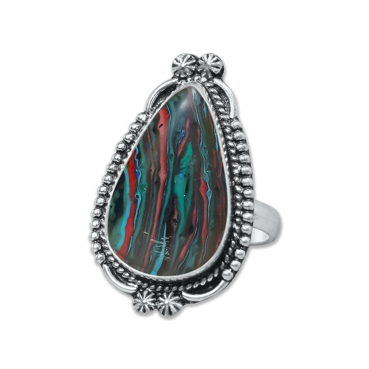 Rainbow Calsilica Rings – Silver-Plated, Handmade, Vivid Striped Composite (Made to Order) | Wholesale
